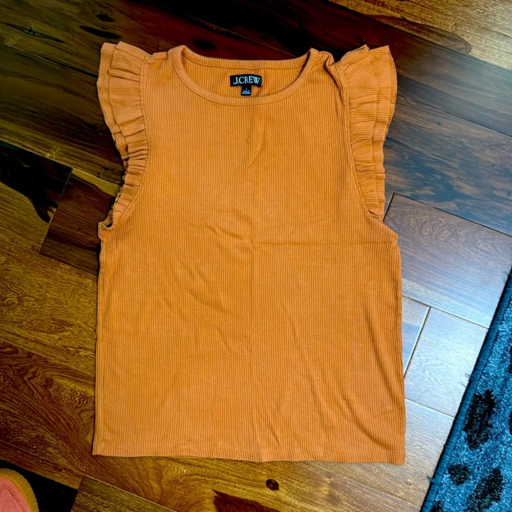 J. Crew sleeveless ruffle  ribbed tee burnt orange rust